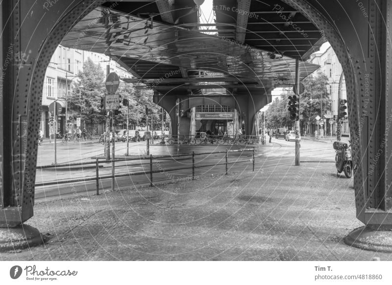 under the elevated railroad in Schönhauser Allee Prenzlauer Berg Train station b/w Berlin Downtown Capital city Town Old town Exterior shot Deserted