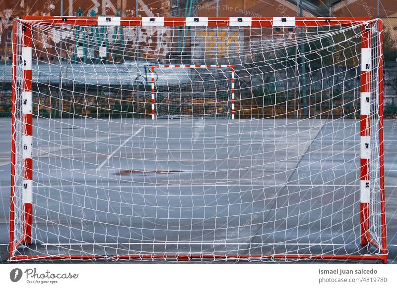 old abandoned soccer goal sport equipment football field court soccer field net web rope sports court sports equipment play playing street park playground