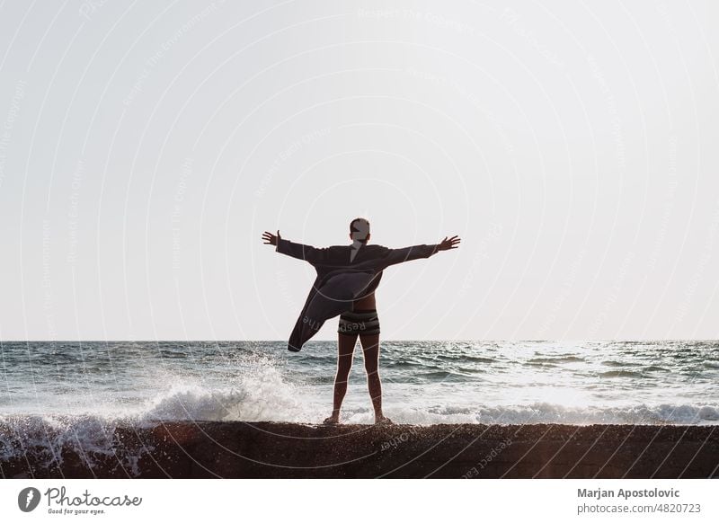 Man enjoying sunset at the beach Khalkidhiki halkidiki Chalkidiki seaside coastline Coast Beach Beach vacation Vacation & Travel Vacation mood travel