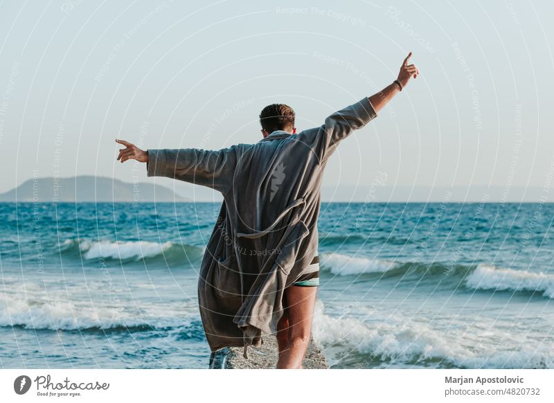 Man enjoying sunset at the beach Khalkidhiki halkidiki Chalkidiki seaside coastline Coast Beach Beach vacation Vacation & Travel Vacation mood travel