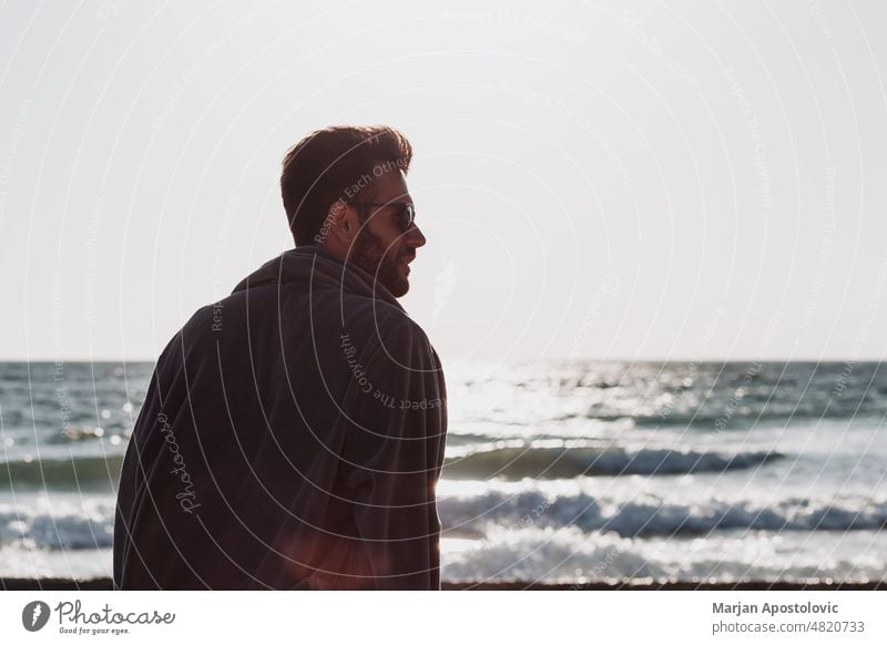 Man enjoying sunset at the beach Khalkidhiki halkidiki Chalkidiki seaside coastline Coast Beach Beach vacation Vacation & Travel Vacation mood travel