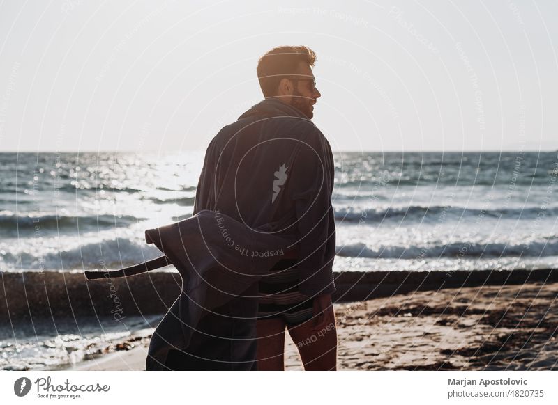 Man enjoying sunset at the beach Khalkidhiki halkidiki Chalkidiki seaside coastline Coast Beach Beach vacation Vacation & Travel Vacation mood travel