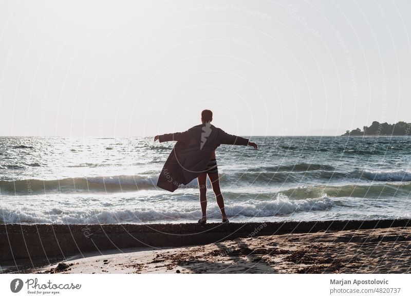 Man enjoying sunset at the beach Khalkidhiki halkidiki Chalkidiki seaside coastline Coast Beach Beach vacation Vacation & Travel Vacation mood travel