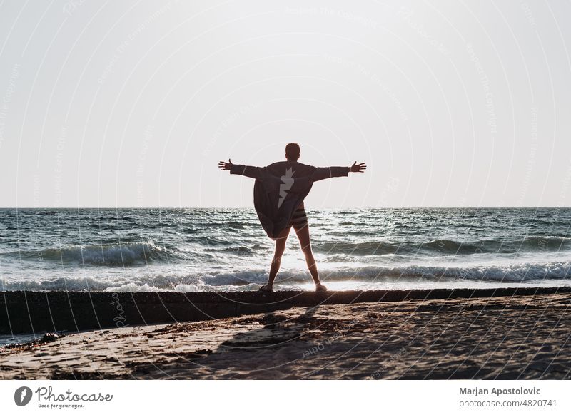 Man enjoying sunset at the beach Khalkidhiki halkidiki Chalkidiki seaside coastline Coast Beach Beach vacation Vacation & Travel Vacation mood travel