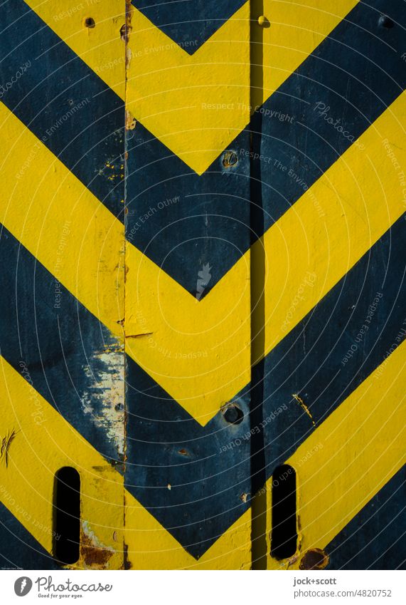 Warning stripes Metal Stripe Warning colour Authentic Yellow Black Symmetry Safety Simple Design Varnish Diagonal Rivet Background picture Abstract Detail