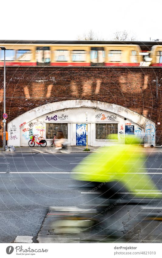 Transport in Berlin - Cycling - S-Bahn - Street Exterior shot Gloomy real estate Multicoloured Copy Space left Copy Space bottom Real estate market