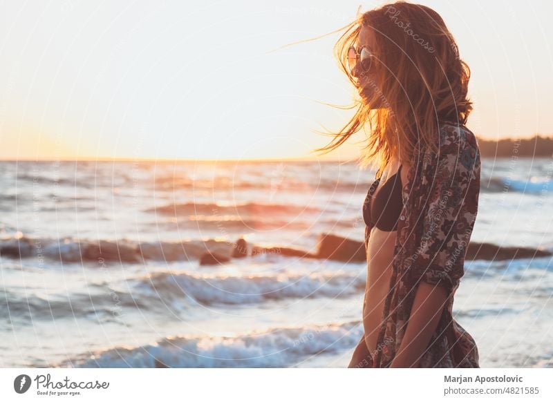 Woman enjoying sunset at the beach Khalkidhiki halkidiki Chalkidiki seaside coastline Coast Beach Beach vacation Vacation & Travel Vacation mood travel