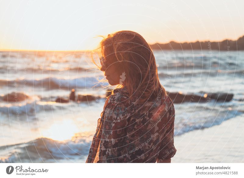 Woman enjoying sunset at the beach Khalkidhiki halkidiki Chalkidiki seaside coastline Coast Beach Beach vacation Vacation & Travel Vacation mood travel