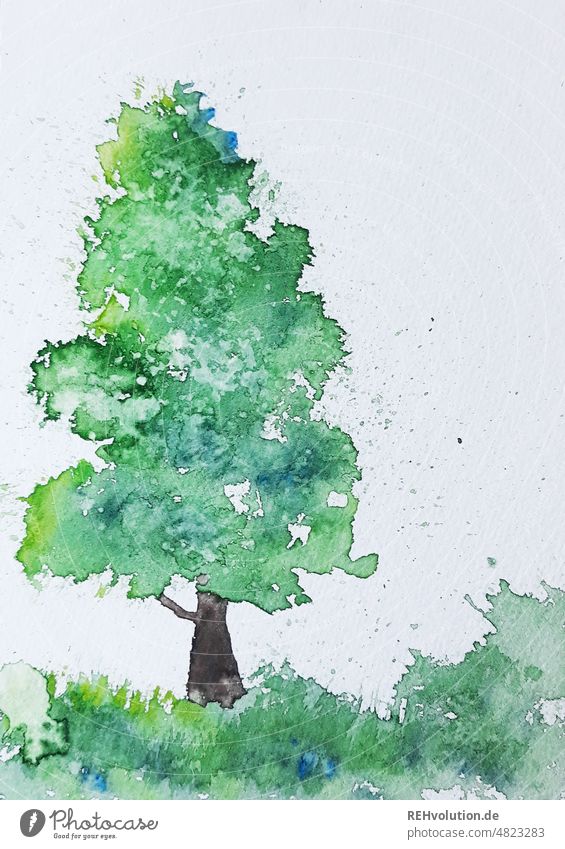 Watercolor tree Tree Watercolors Nature illustration Green Environment Environmental protection Illustration Art Plant Colour