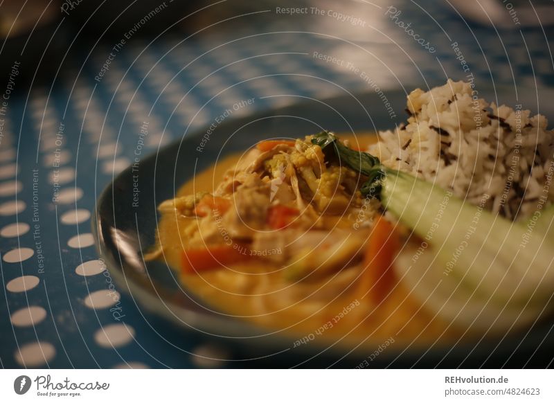 Food Rice with chicken curry Lunch Food photograph Kitchen Delicious Eating Self-made Fresh Meal Interior shot at home everyday life Meat Dinner taste