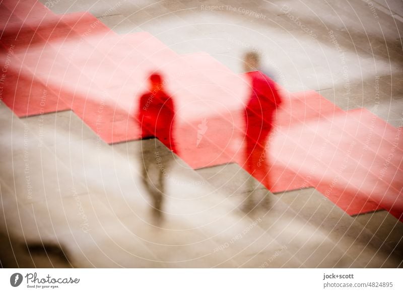 Take the stairs with the red carpet person Stairs Red carpet Double exposure Structures and shapes Reaction Experimental Surrealism Abstract Silhouette Illusion