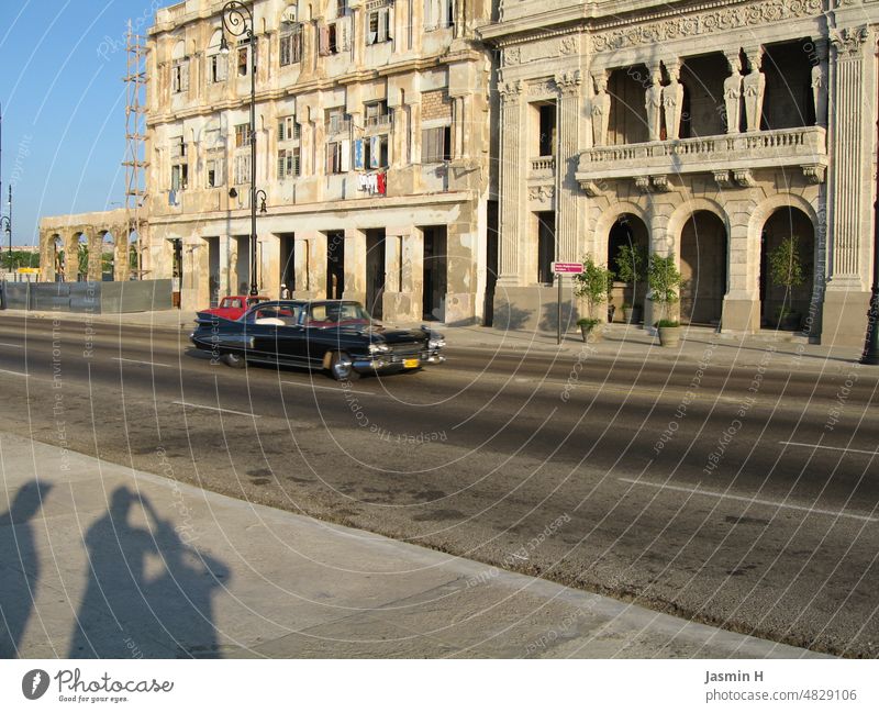 Vintage cars on Havana's streets Black street photography Street life Malecon Cuba El Malecón Vacation & Travel Travel photography Summer Deserted Colour photo