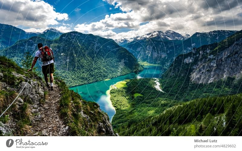 Man hiking at Königsee Berchtesgaden Hiking Summer Wandern lake people atemberaubend athmosphere Baden bathing bavaria bayern Beautiful Berg Bergsee Bergsteigen