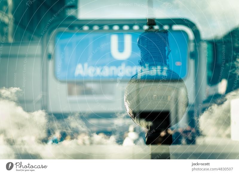 Alexanderplatz subway station with the TV tower Berlin TV Tower Landmark Capital city Downtown Berlin Clouds Double exposure Reaction Experimental blurriness