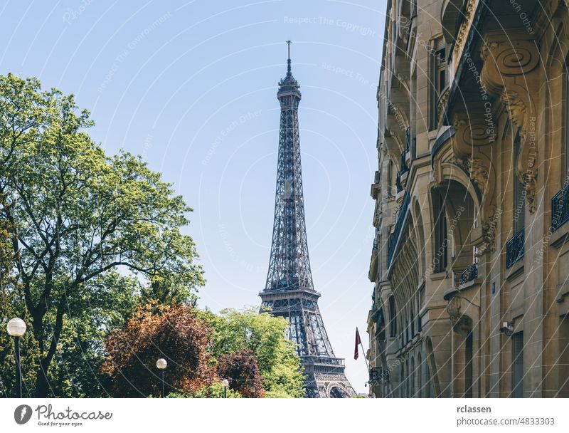 Eiffel Tower, Paris paris eiffel tower landmark france skyline clear blue sky cityscape aerial europe old town boat defense copy space summer seine district