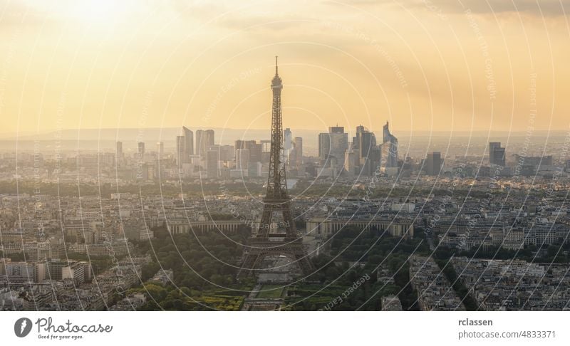 Paris skyline sunset from the Montparnass tower paris panorama eiffel landmark france cityscape aerial sunrise europe clouds old town defense summer seine