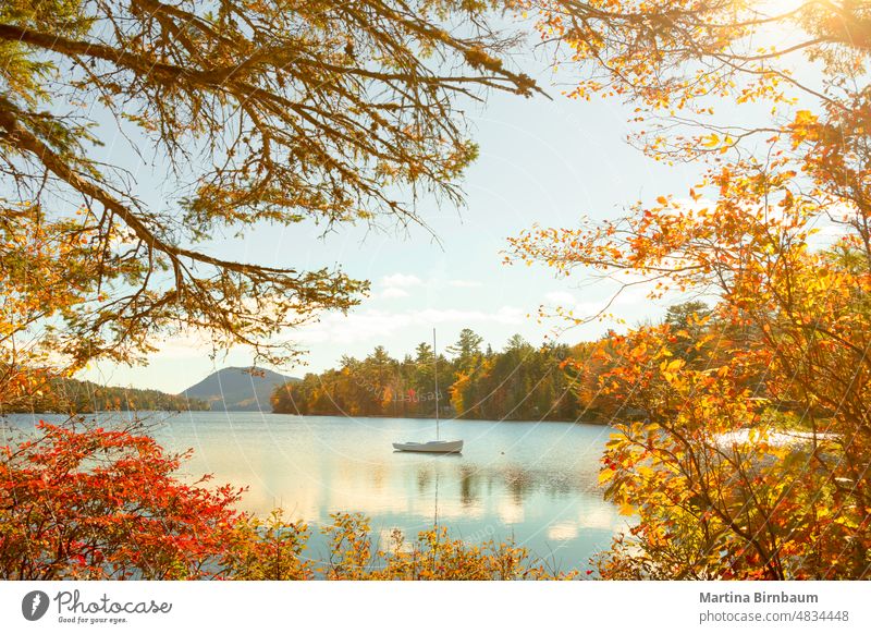 Tranquil, romantic scenery with a sailboat on the Long Pond in the Acadia National Park, Maine framed vacations new england long pond acadia