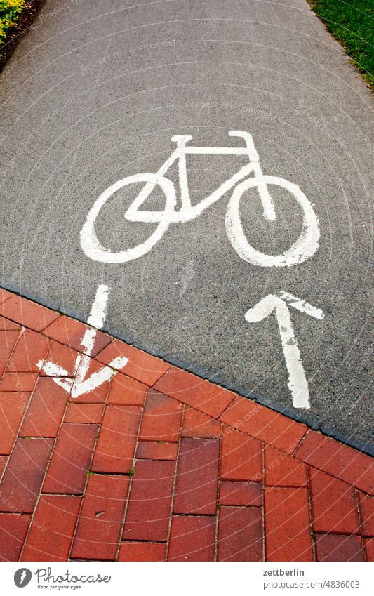 Bike path, there and back Cycle path off Asphalt trace bicycle lane Arrow Direction Orientation Navigation Road marking Transport Street turnaround