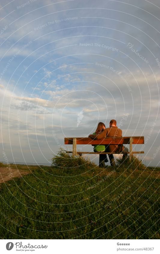 dyke Dike Summer Couple Sky Idyll Bench In pairs