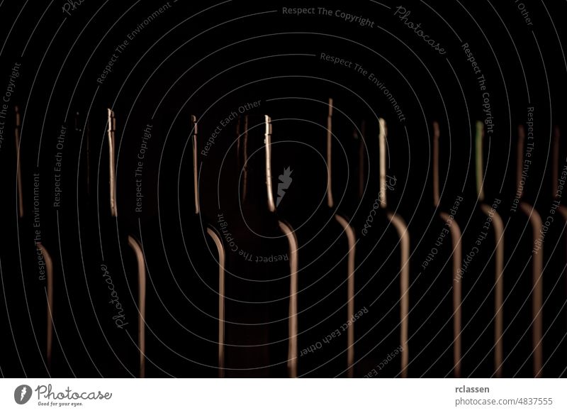 Different wine bottlenecks on dark background black bottles cork alcohol bar beverage blank brand chardonnay closed closeup composition concept corkscrew