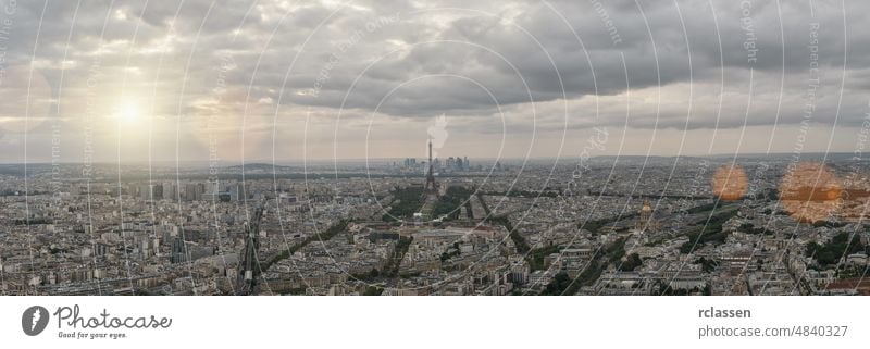 Aerial view of Paris at sunset skyline panoramic panorama night parisian city cityscape tower landmark france landscape eiffel eiffel tower urban aerial