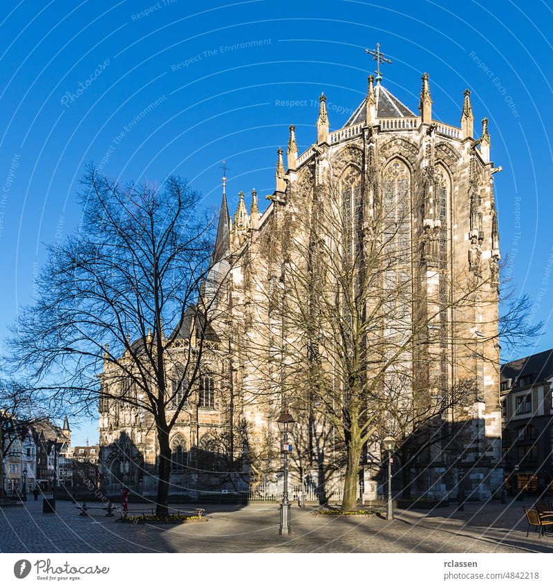 aachen cathedral in the winter sun aix-la-chapelle aken old town spring Germany dom kaiser karl architecture church gothic facade North Rhine-Westphalia