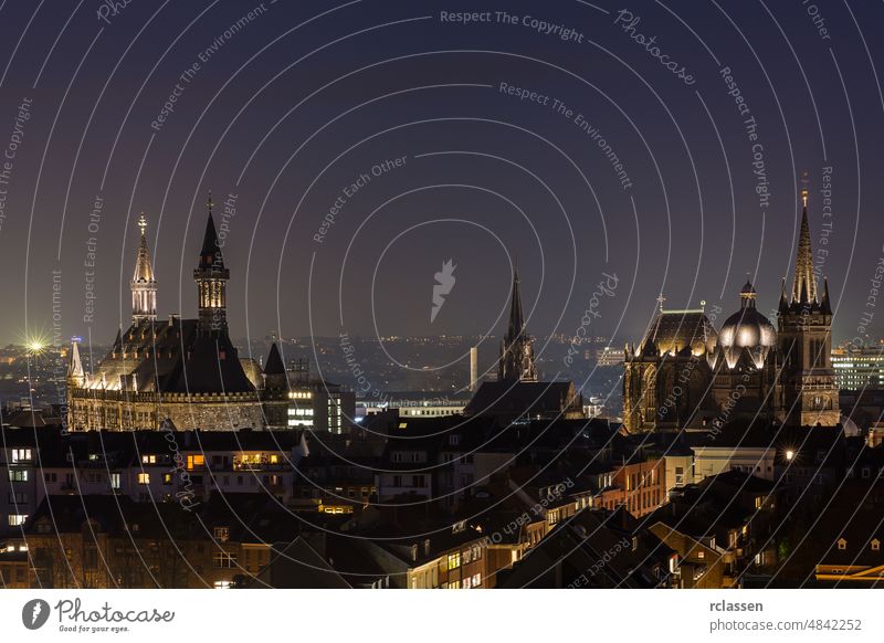 aachen city with town hall and cathedral at night Aachen aachen cathedral dom Town Hall North Rhine-Westphalia Aix-la-Chapelle aken winter spring germany