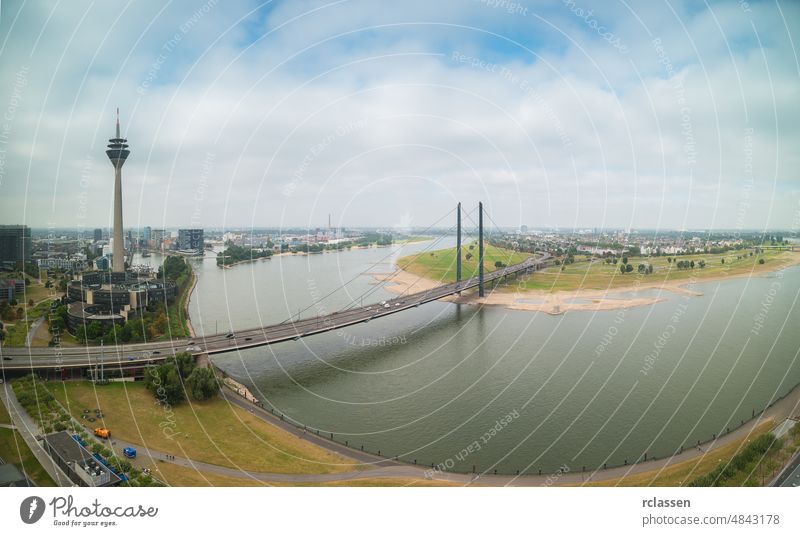 Dusseldorf city rhine shore panorama dusseldorf germany tower river europe blue summer architecture medienhafen harbor media harbor country capital nrw skyline