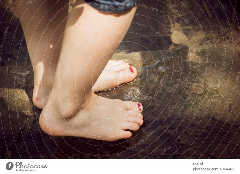 Children feet barefoot in water Children's foot Water Nail polish slippery run barefoot Barefoot Clearance right Toes Colour photo Legs pub crawling