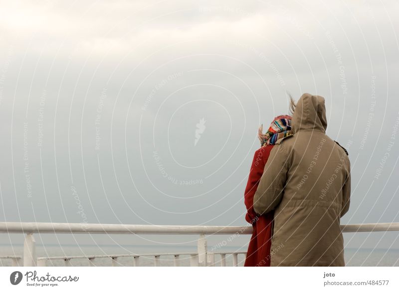 At sea Harmonious Contentment Relaxation Calm Vacation & Travel Tourism Trip Couple Partner 2 Human being Bad weather Wind Baltic Sea Ocean Navigation Cruise