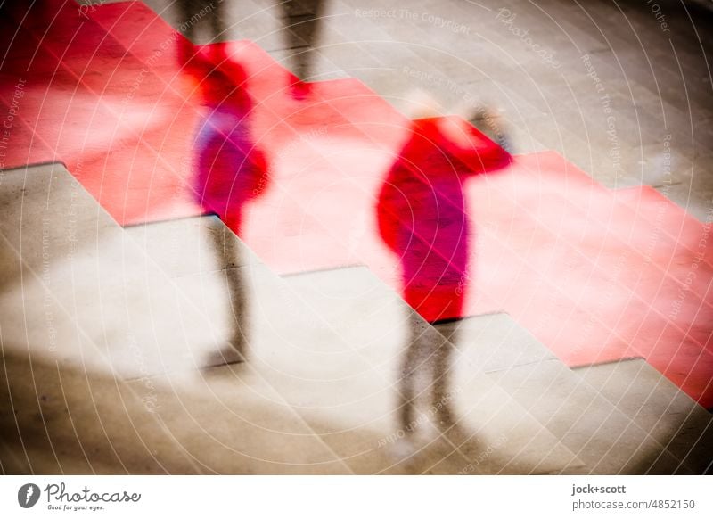 back on the red carpet person Stairs Red carpet Double exposure Structures and shapes Reaction Experimental Surrealism Silhouette Abstract Illusion Tourists