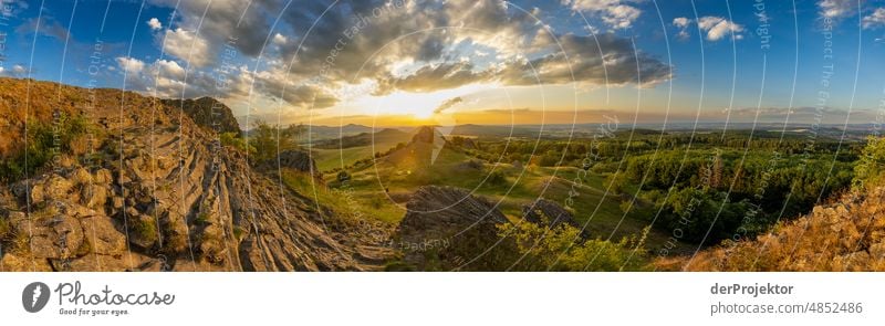 Volcano Helfensteine/Dörnberg with panoramic view in the sunset Clouds Miracle of Nature Class outing Experiencing nature Enthusiasm Peak Joy Nature reserve