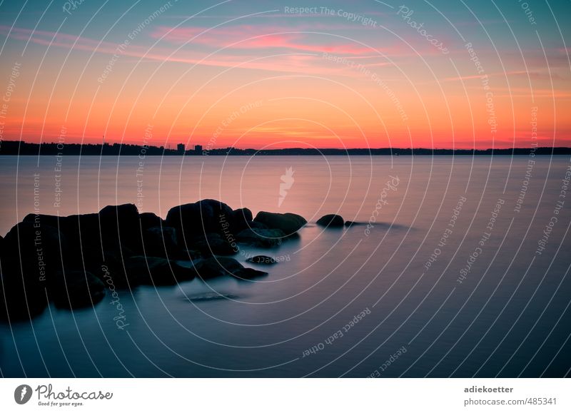 Sunset on the beach of Laboe Relaxation Tourism Summer vacation Beach Landscape Elements Air Water Sky Clouds Sunrise Beautiful weather Rock Coast Bay