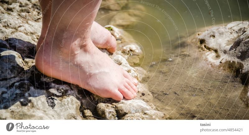 Children feet on the water Water Feet on the ground Toes wet Children's Feet Refreshment Stone Rock Beach Barefoot Summer Exterior shot Vacation & Travel