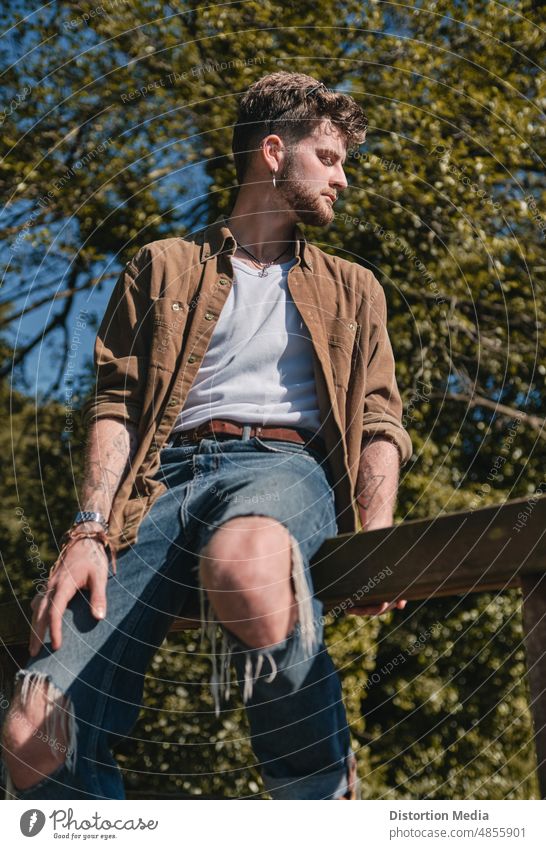 Portrait of a fashionable blond young man with blue eyes adorable adult attractive beautiful beauty casual caucasian close-up confidence confident copy