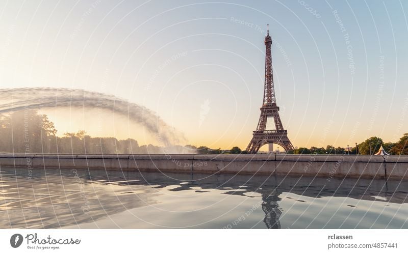 Paris Eiffel Tower at sunrise paris eiffel tower sunset landmark france skyline cityscape aerial europe old town fountain defense water summer seine district