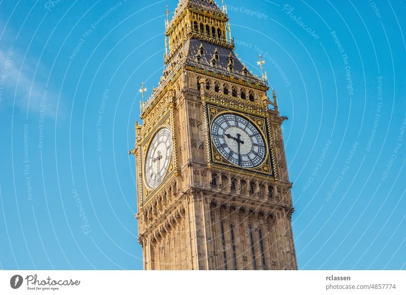 Big Ben closeup with blue sky, london, uk nig Ben england great britain city westminster palace of westminster houses of Parliament capital big ben dial britan