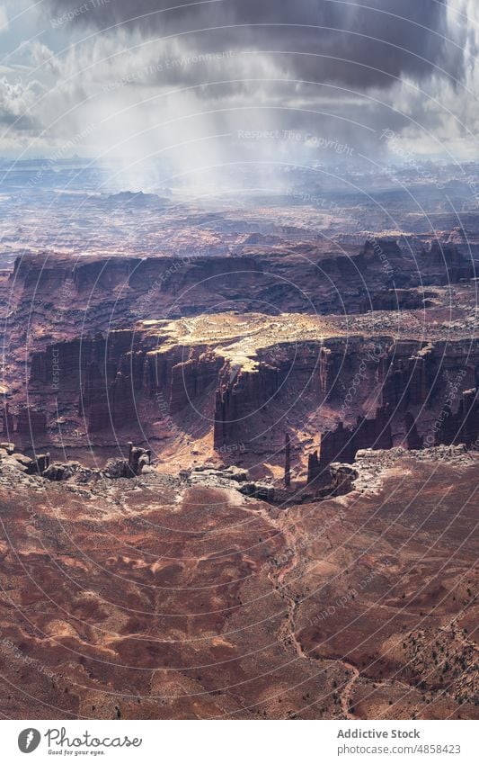 Scenic from above view of mountain canyonlands cliffs utah national park landscape travel desert usa outdoors nature aerial arid sky wilderness stone brown