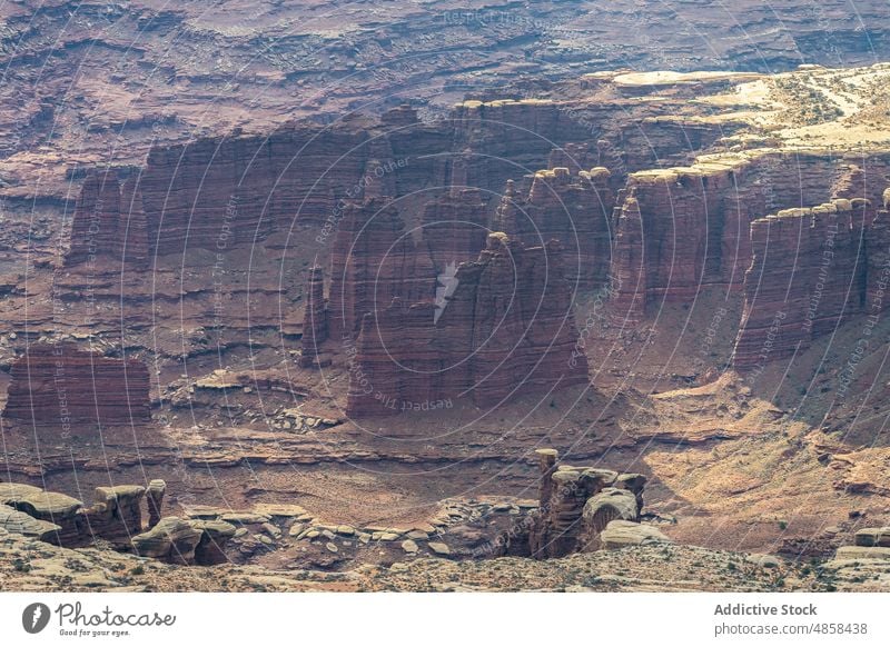 Scenic from above view of mountain canyonlands cliffs utah national park landscape travel desert usa outdoors nature monument aerial arid wilderness stone brown