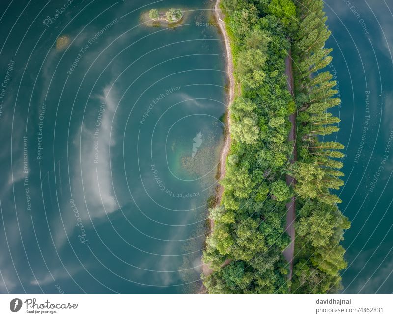 Aerial view of the Rohrhofer lake near Brühl. Pond Lake Quarry lake rohrhof tube yard Germany Rhine River Sunrise Morning Dawn panorama panoramic