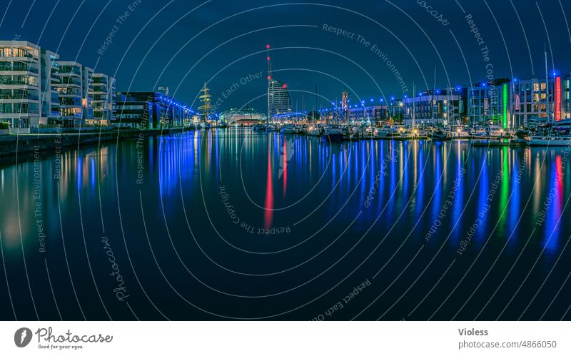 Night in Bremerhaven II North Sea havenwelten Maritime Atlantic Hotel Sail City Dark clearer spitting blue hour Harbour Lighting