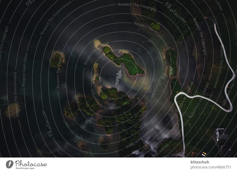 lake from above Lake Aerial photograph landscape Landscape Islands mountain lake water landscape Water drone droning Abstract Nature UAV view Shadow