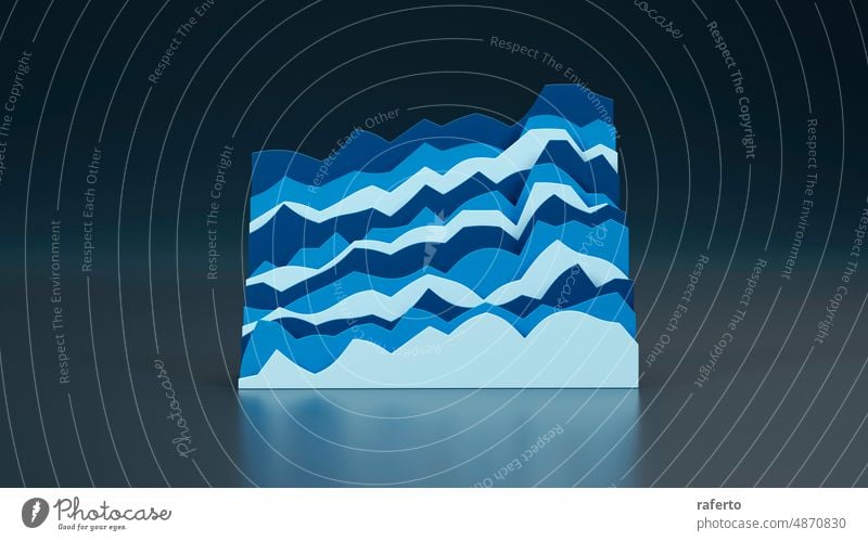 Set of blue charts on dark background. 3D render finance business graph datum concept growth diagram financial investment success infographic marketing report