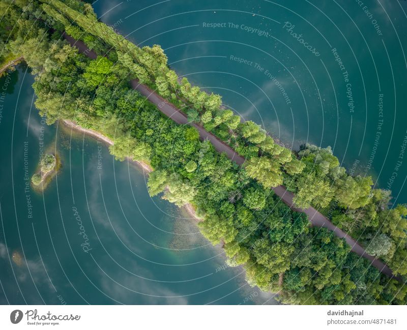 Aerial View of the Rohrhofer See at Bruehl. pond lake quarry rohrhofer see bruehl germany rhine river sunrise morning dawn panorama panoramic aerial view drone