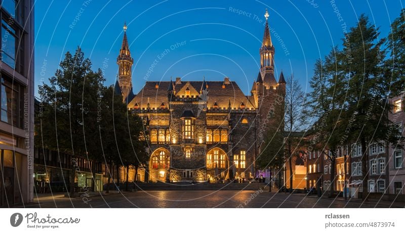 "Katschhof" in Aachen with historical town hall at night aachen aix-la-chapelle aken old town summer Germany cathedral dom kaiser karl architecture gothic