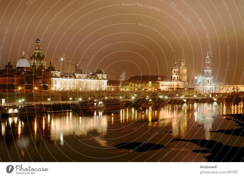 Dresden - Panorama at night Night shot Semper Opera Elbufer Long exposure Albertinum Light Historic Town Saxony Steamer World heritage Culture Dark Winter Cold