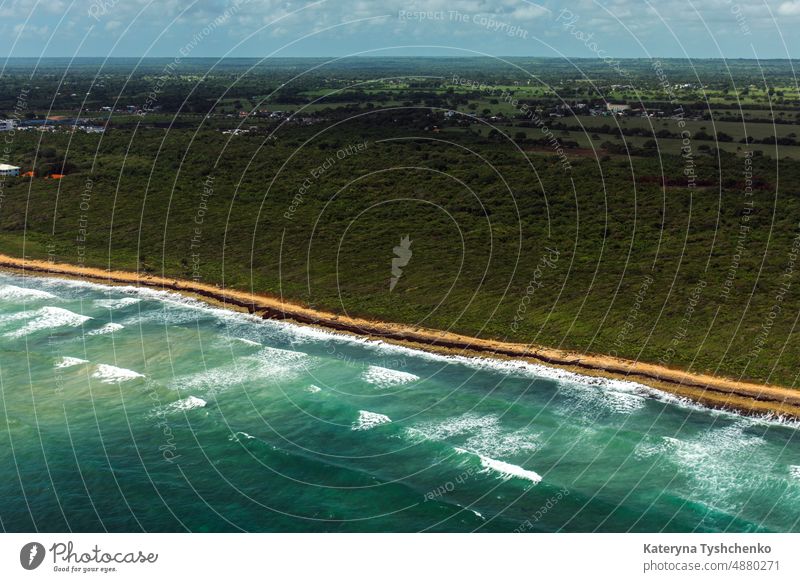 Rolling waves of Dominican coastline aerial landscape aerial view aqua background bay beach beautiful blue breathtaking crystal deep depth destination