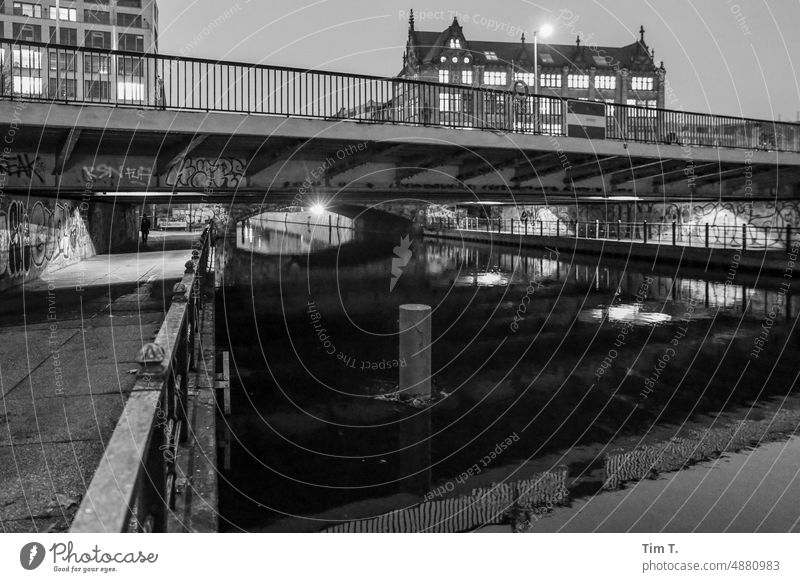 View under a bridge at night in Berlin Bridge Night Architecture Capital city Spree Light Dark Town Exterior shot Deserted Manmade structures Downtown River