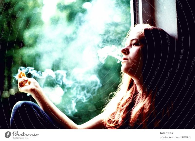 the unbearable lightness of being Woman Window board Cigarette Grief Think Smoking Smoke Sit Sadness