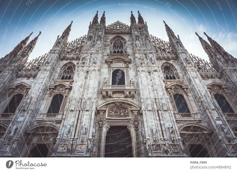 Details of facade of gothic cathedral Duomo of Milano decoration outside worship attraction gothic style duomo of milan destinations religious christianity